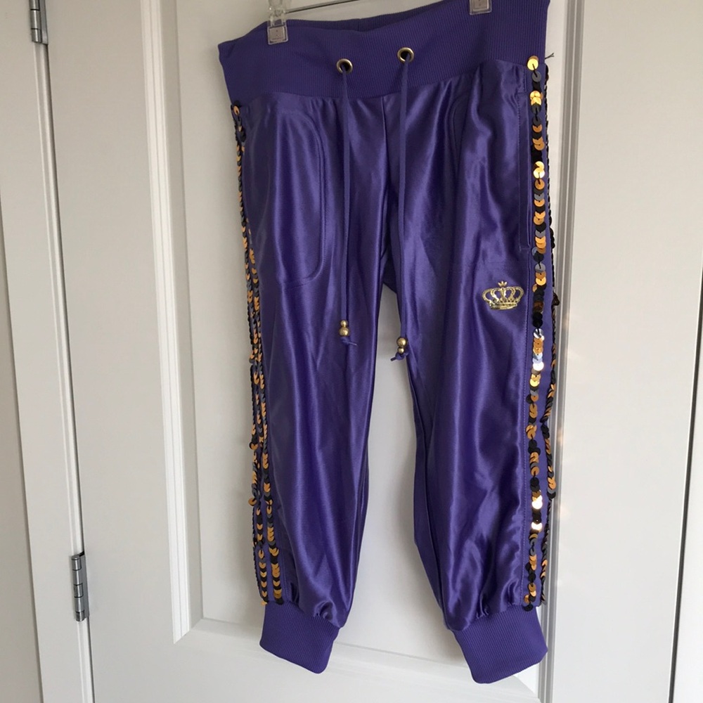 Adidas Respect Me Purple Jogger Pants with Gold Sequin Details